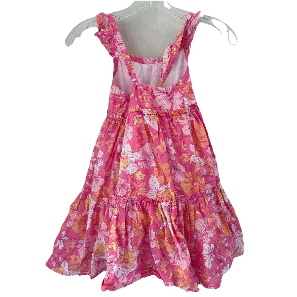 Joie Girls Pink Orange Floral Tiered Sundress Size 7 Cotton Ruffle Strap Boho - Picture 3 of 12